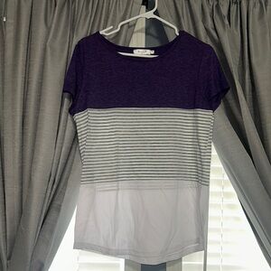 Amazon Purple and Gray Striped Short Sleeve Top